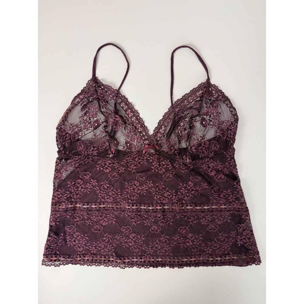 Oscar de la Renta Pink Label Plum Purple Floral Lace Mesh Camisole Top Size L